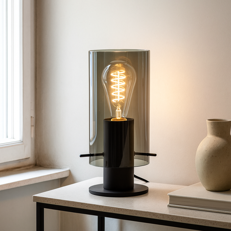 Design lampa stołowa szara, Dilaram, z przełącznik Design lampa stołowa szara, Dilaram, z przełącznik