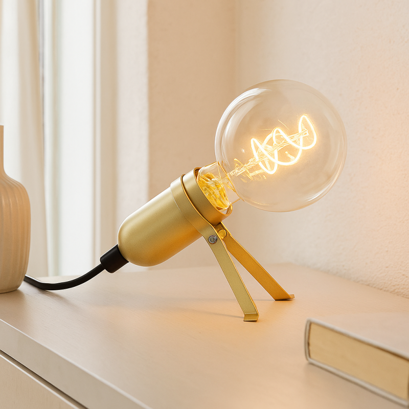 Metalowa lampa stołowa złota, Gidon, z przełącznik Metalowa lampa stołowa złota, Gidon, z przełącznik