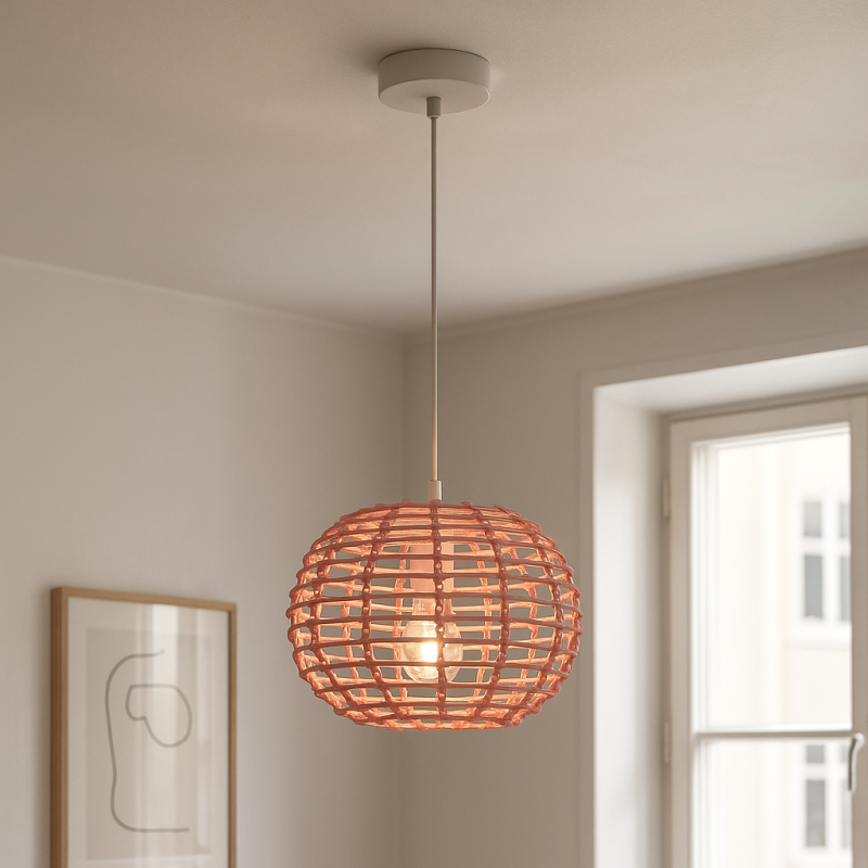 Rattanowa lampa wisząca różowa, Roza Rattanowa lampa wisząca różowa, Roza