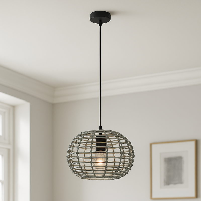 Rattanowa lampa wisząca szara, Roza Rattanowa lampa wisząca szara, Roza
