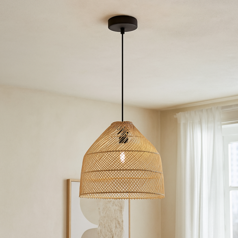 Rattanowa lampa wisząca brązowa, Marcia