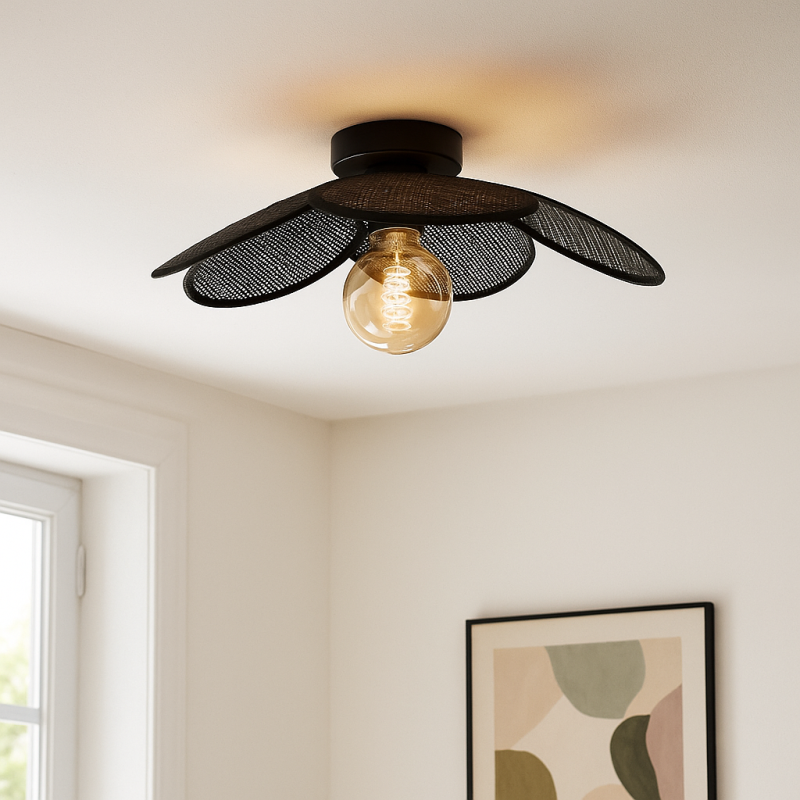 Rattanowa lampa sufitowa czarna, Rowen