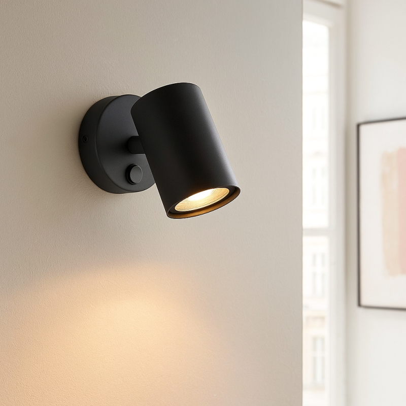 Nowoczesny reflektor ścienny czarny, Elena, z przełącznik Nowoczesny reflektor ścienny czarny, Elena, z przełącznik