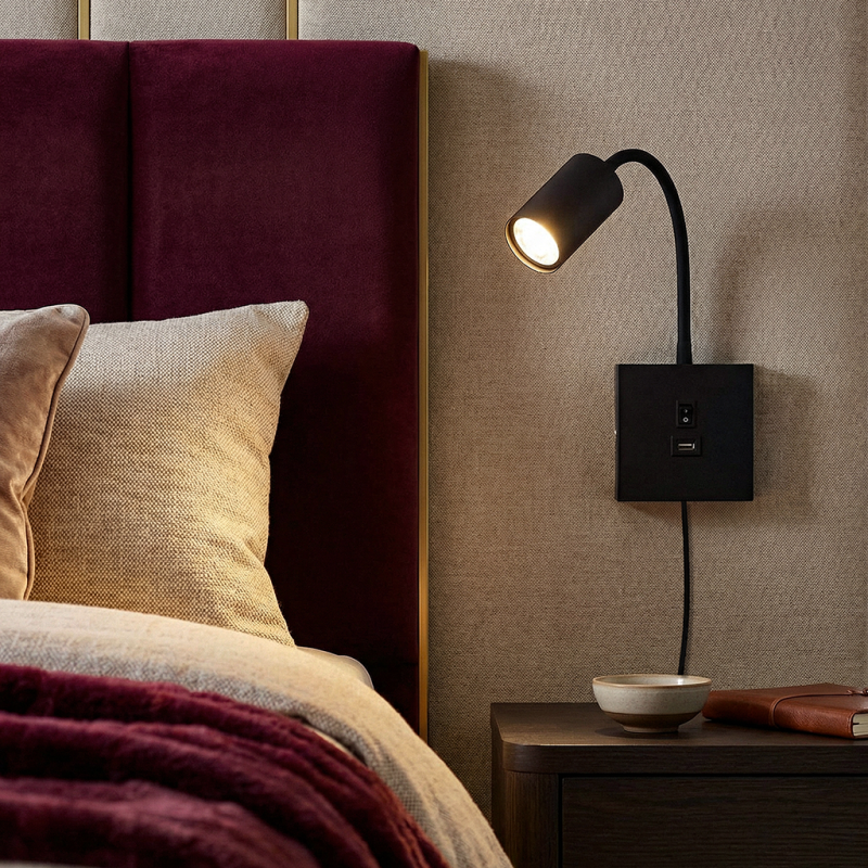 Nowoczesny reflektor ścienny czarny, Tibor, z przełącznik