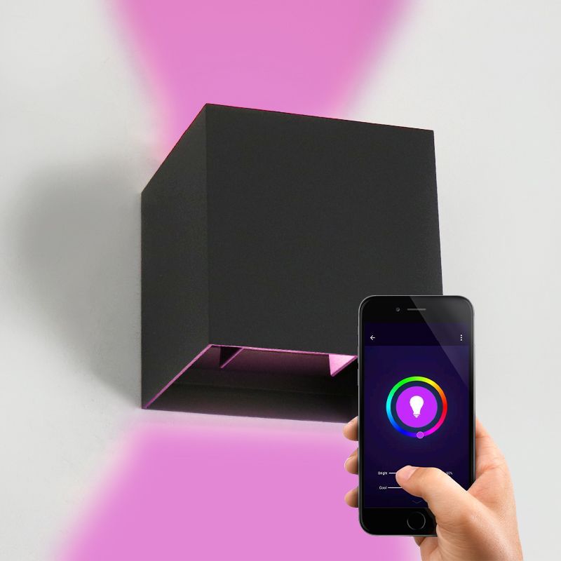 Nowoczesny inteligentny kinkiet czarny, Dion, 6W, RGBW LED, IP54