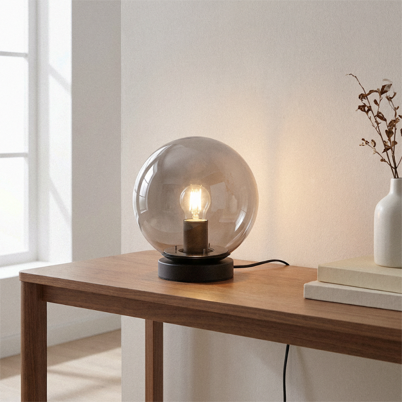 Nowoczesna lampa stołowa szara, Dolf, z przełącznik Nowoczesna lampa stołowa szara, Dolf, z przełącznik