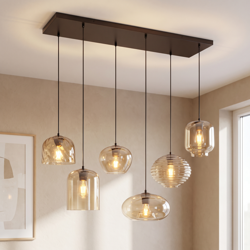 Nowoczesna lampa wisząca bursztynowa, Caia Nowoczesna lampa wisząca bursztynowa, Caia