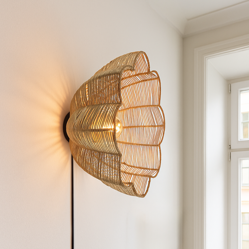 Rattanowy kinkiet brązowy, Heather, z przełącznik