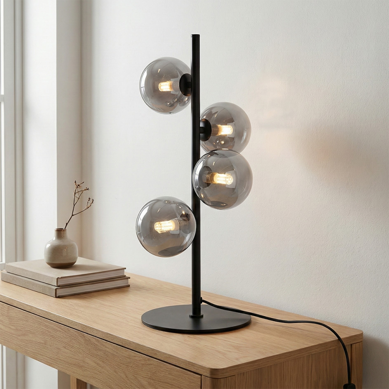 Design lampa stołowa szara, Remo, z przełącznik Design lampa stołowa szara, Remo, z przełącznik