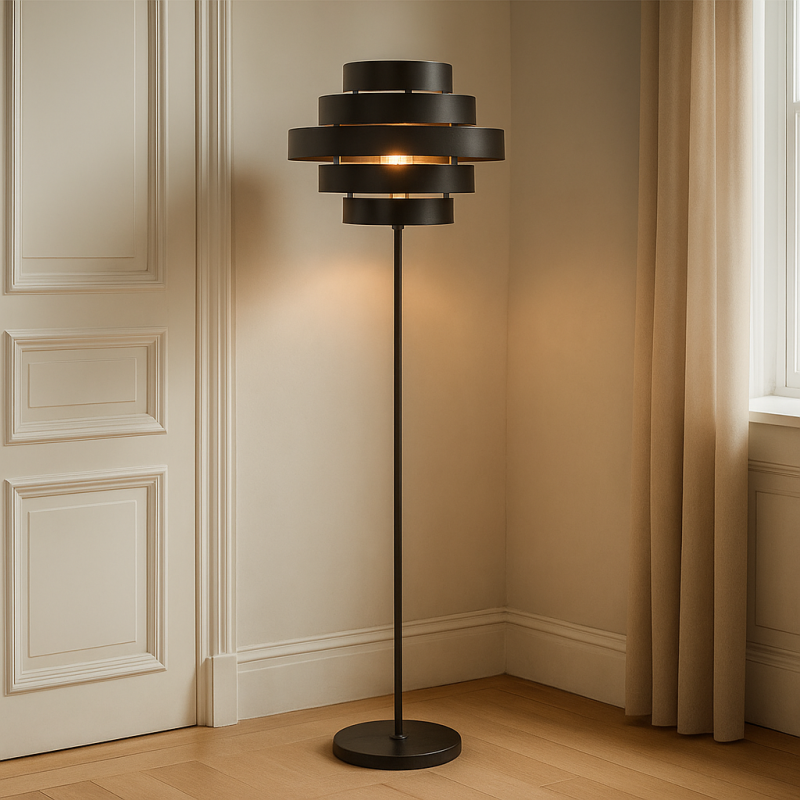 Rustykalna lampa stojąca czarna, Jana, z przełącznik Rustykalna lampa stojąca czarna, Jana, z przełącznik