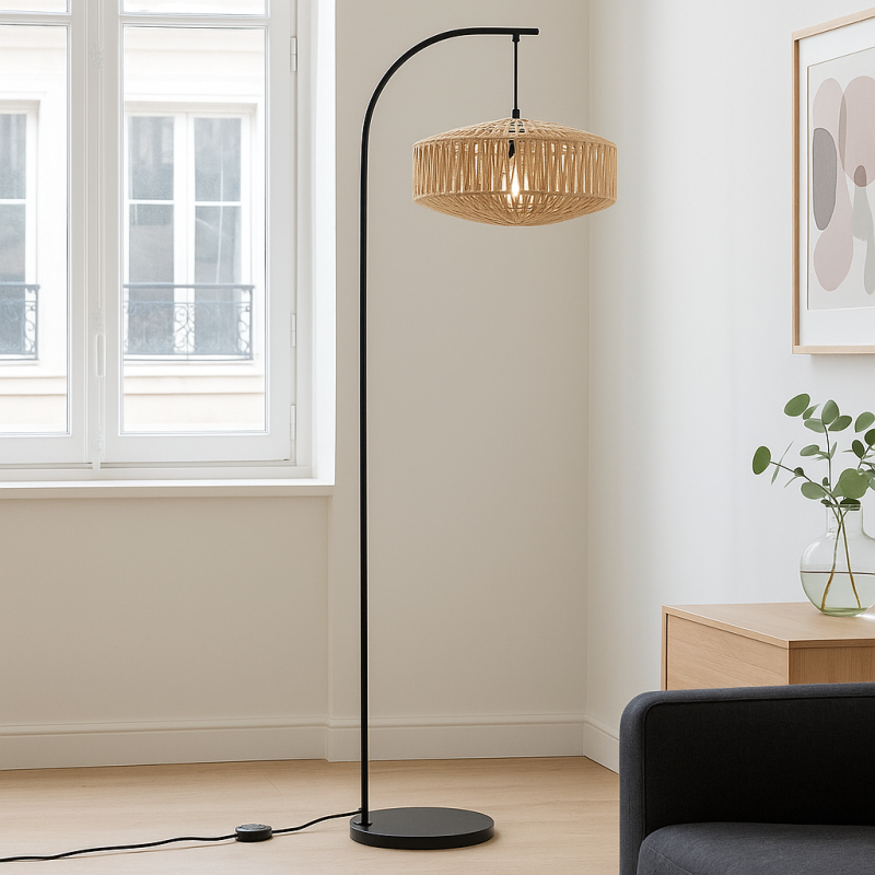 Rustykalna lampa stojąca brązowa, Selena, z przełącznik Rustykalna lampa stojąca brązowa, Selena, z przełącznik