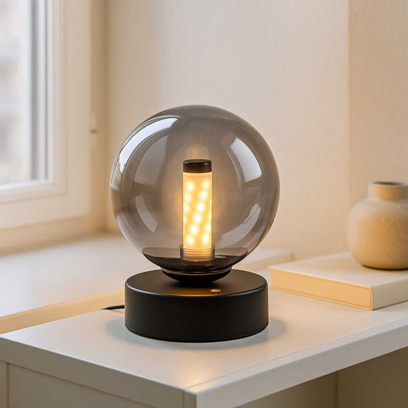 Nowoczesna lampa stołowa akumulatorowa czarna, Theo, 2W, 3000K LED, IP44, ściemniana w 3 krokach Nowoczesna lampa stołowa akumulatorowa czarna, Theo, 2W, 3000K LED, IP44, ściemniana w 3 krokach