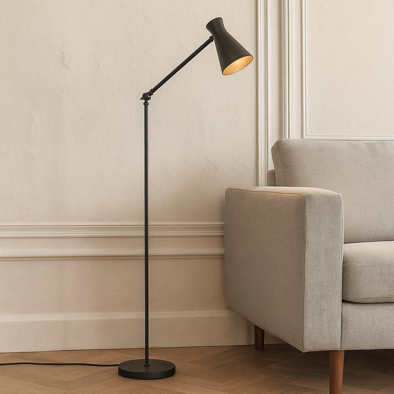 Nowoczesna lampa stojąca czarna, Steve, z przełącznik Nowoczesna lampa stojąca czarna, Steve, z przełącznik