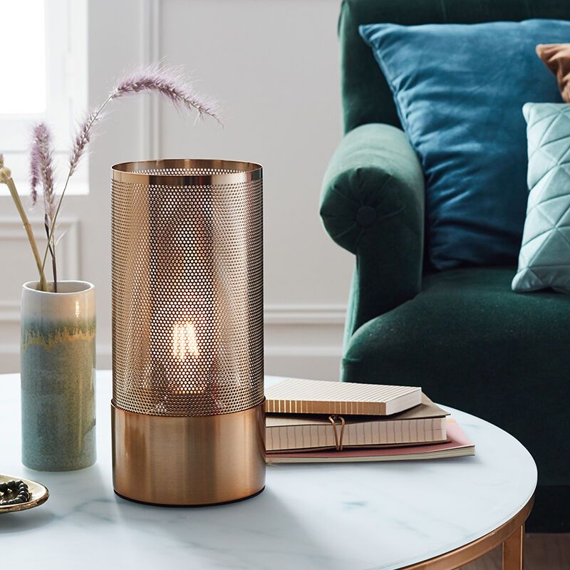 Nowoczesna lampa stołowa mosiądz, Albina, z przełącznik