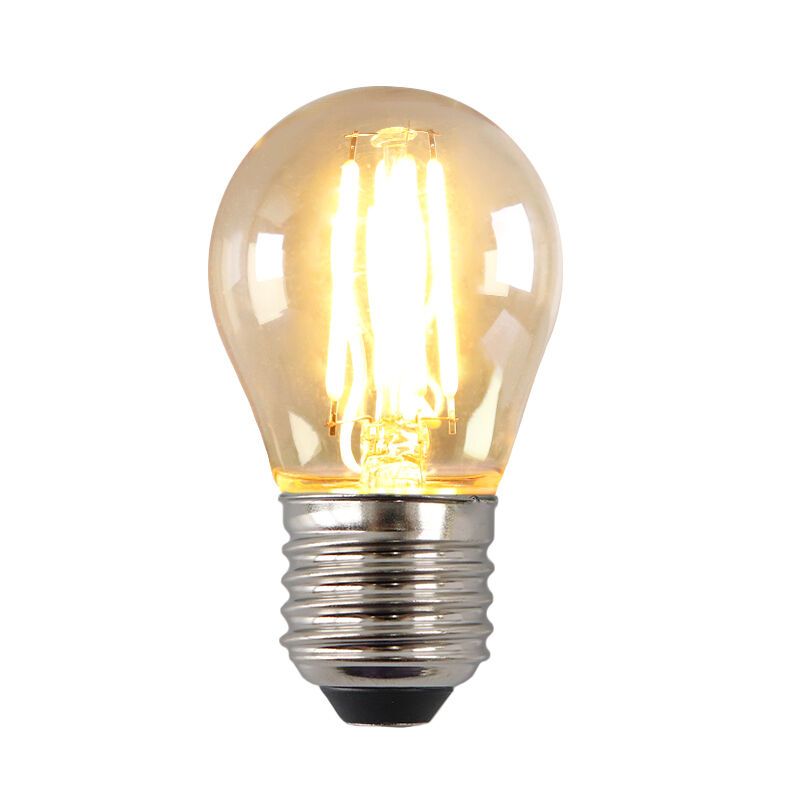 Ściemnialna żarówka LED Olucia E27, P45, 4W, bursztynowe szkło, 2700K