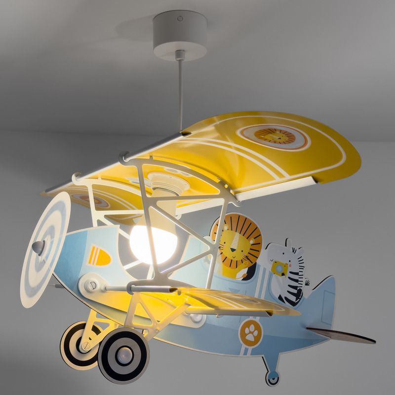 Niebieska lampa wisząca dla dzieci plastikowa, Lion plane Niebieska lampa wisząca dla dzieci plastikowa, Lion plane