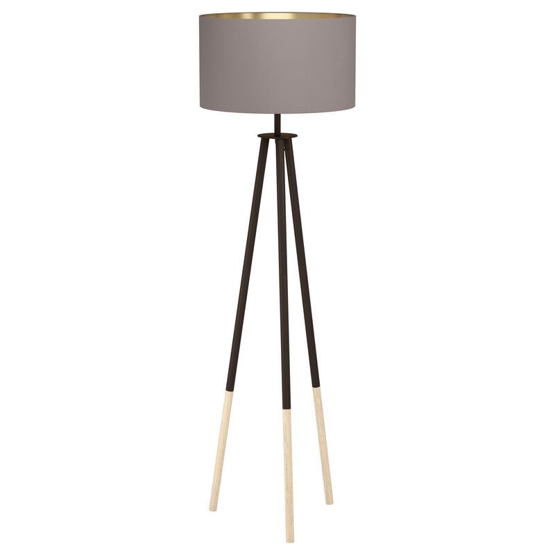 Drewniana lampa stojąca trójnożna brązowa, Anish, z przełącznik Drewniana lampa stojąca trójnożna brązowa, Anish, z przełącznik