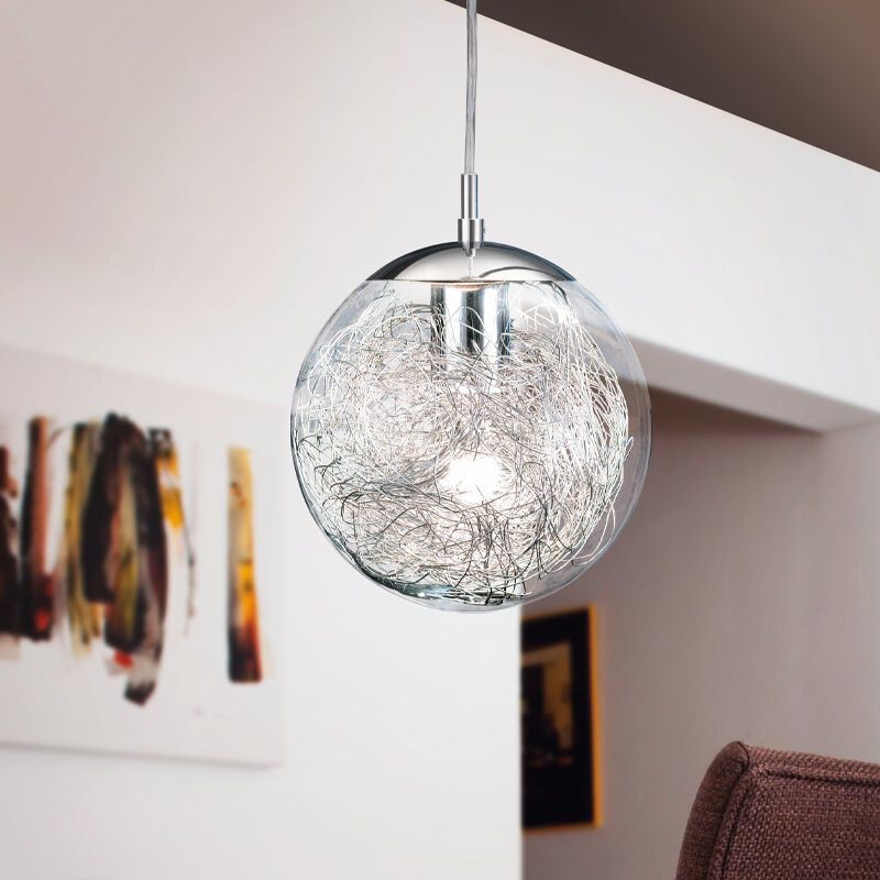 Szklana design lampa wisząca chromowana, Zakria