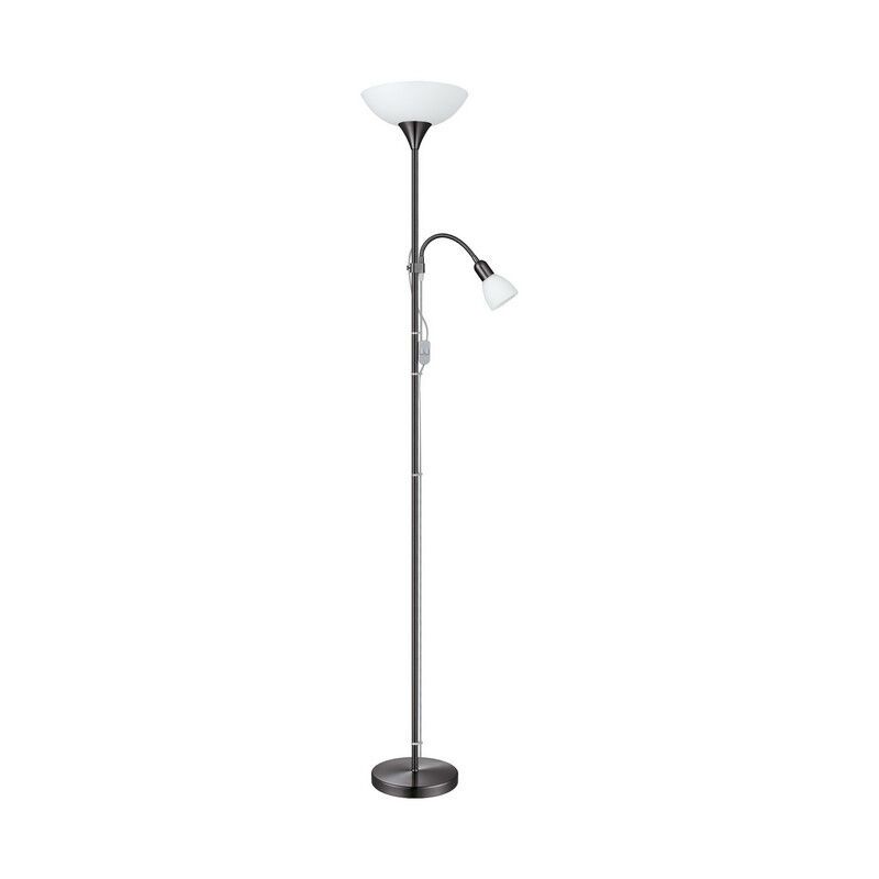 Plastikowa lampa do czytania stojąca niklowa, Burgo, z przełącznik Plastikowa lampa do czytania stojąca niklowa, Burgo, z przełącznik