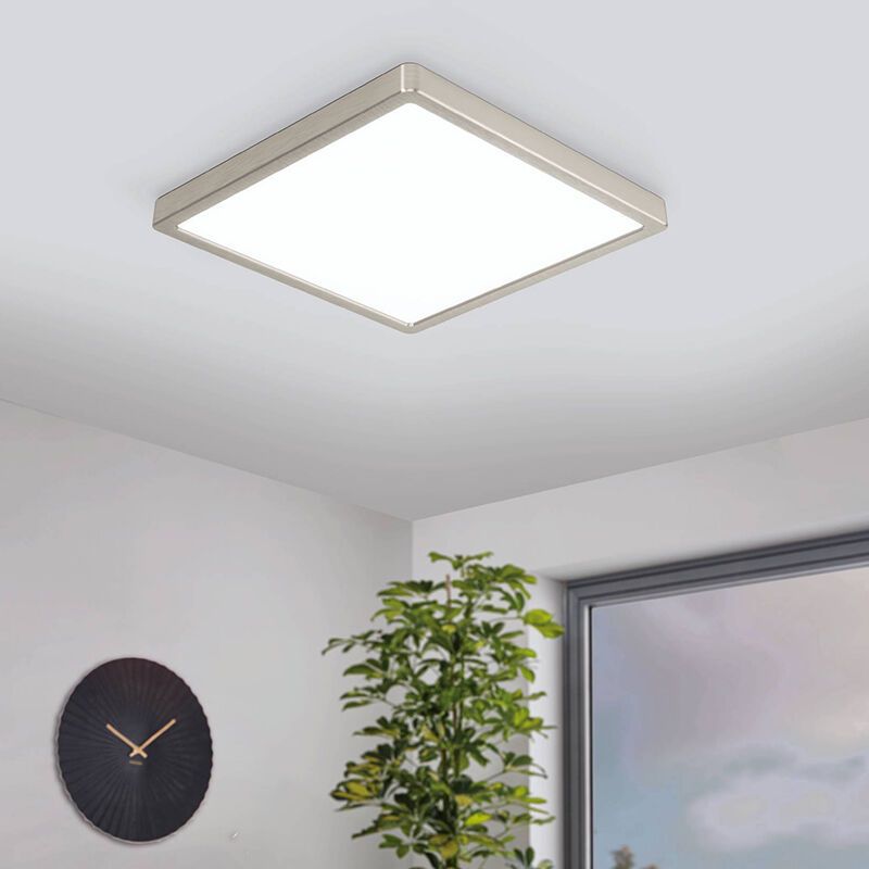 Plastikowa inteligentna lampa sufitowa niklowa, Geraldo, 19,5W, regulowana ciepła do zimnej bieli LED, IP44