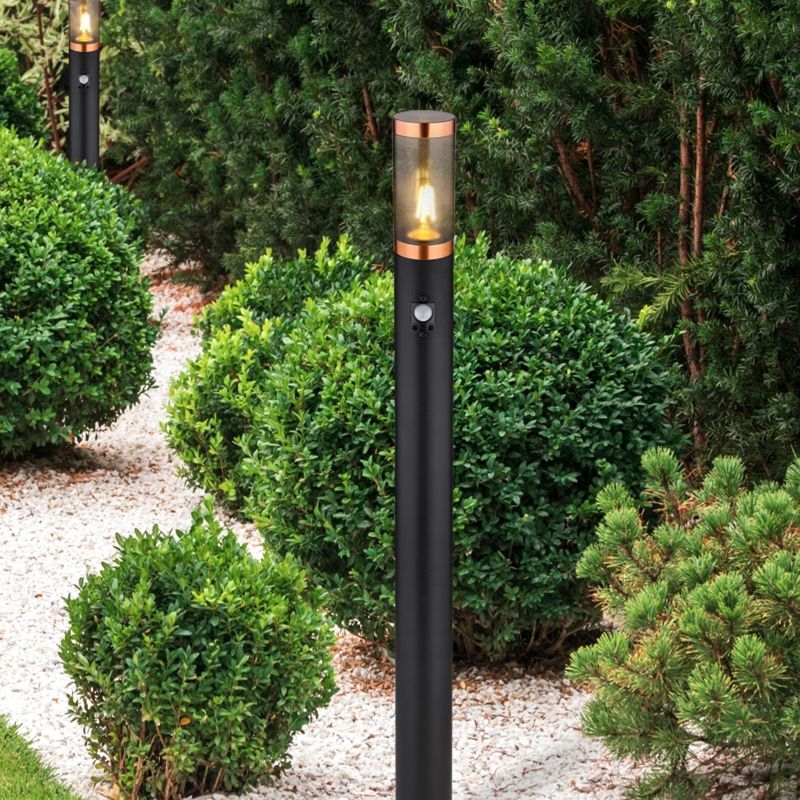 Stal Nierdzewna nowoczesna lampa podłogowa zewnętrzna z czujnikiem ruchu czarna, Ishara, IP44 Stal Nierdzewna nowoczesna lampa podłogowa zewnętrzna z czujnikiem ruchu czarna, Ishara, IP44