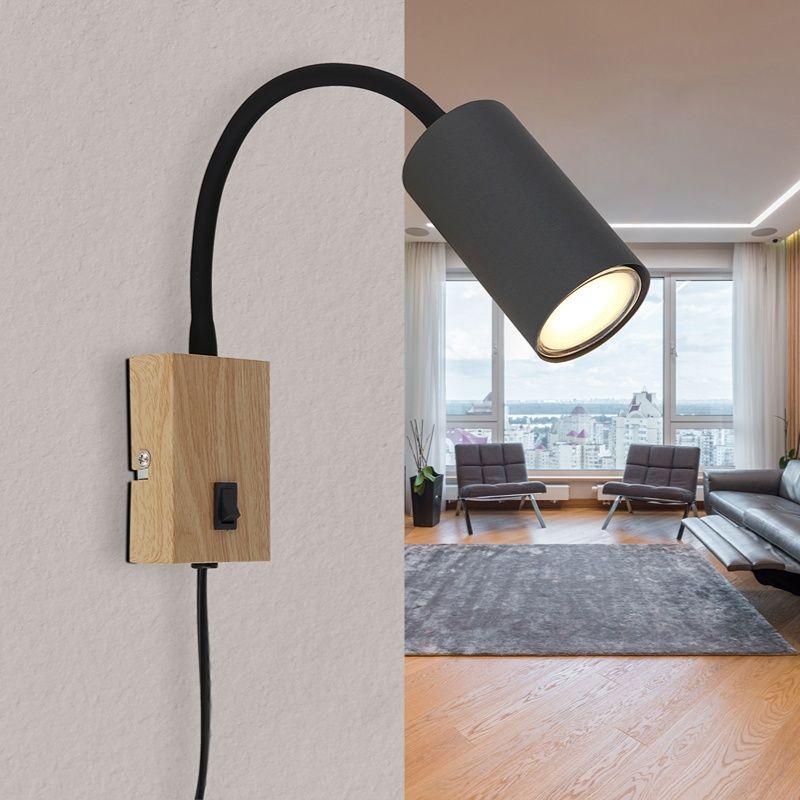 Metalowy design kinkiet do kontaktu czarny, Roelof, z przełącznik
