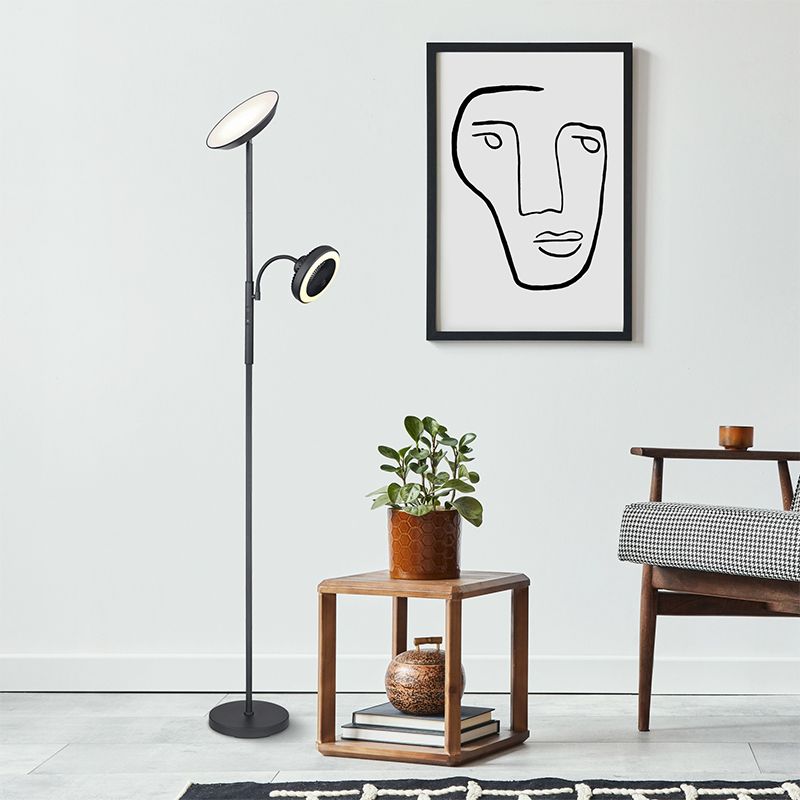 Metalowa lampa stojąca czarna z wentylatorem, Raimond, 20W, regulowana ciepła do zimnej bieli LED, z dotykowy ściemniacz