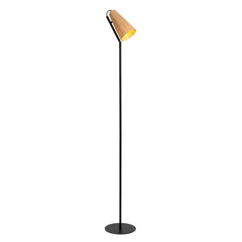Rattanowa lampa stojąca brązowa, Bensen, z przełącznik