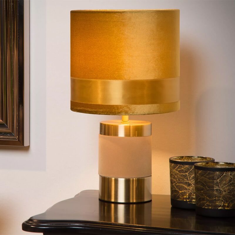 Żółta lampa stołowa retro, Extravaganza Frizzle, z przełącznik Żółta lampa stołowa retro, Extravaganza Frizzle, z przełącznik