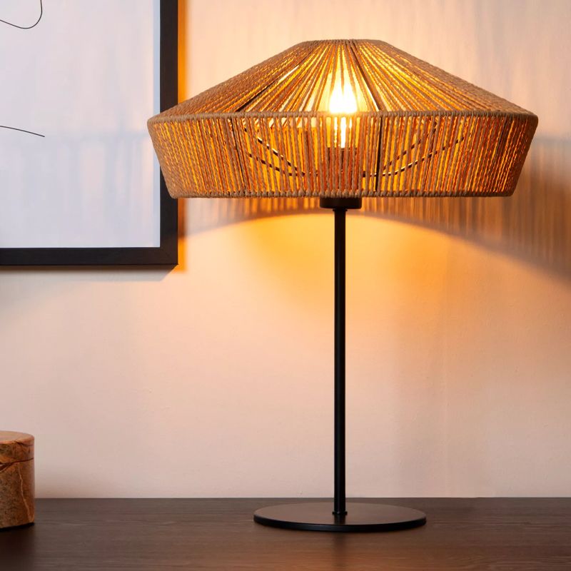 Rattanowa lampa stołowa drewniana, Yunkai, z przełącznik Rattanowa lampa stołowa drewniana, Yunkai, z przełącznik