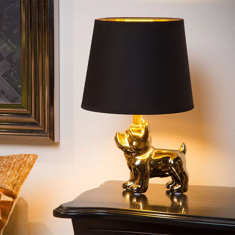 Złota lampa stołowa retro, Extravaganza Sir Winston, z przełącznik