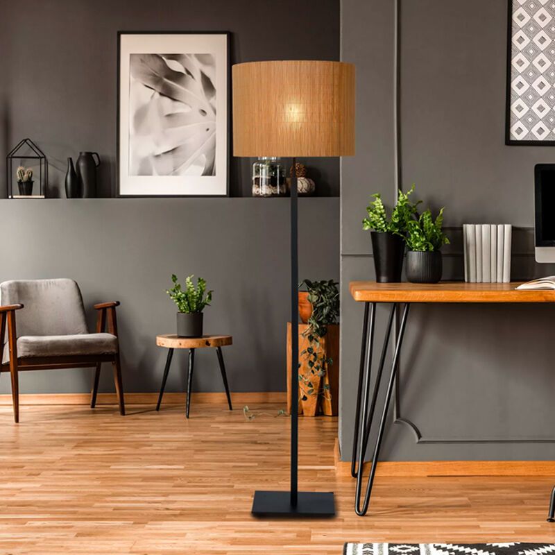 Rattanowa lampa stojąca brązowa, Magius, z przełącznik Rattanowa lampa stojąca brązowa, Magius, z przełącznik