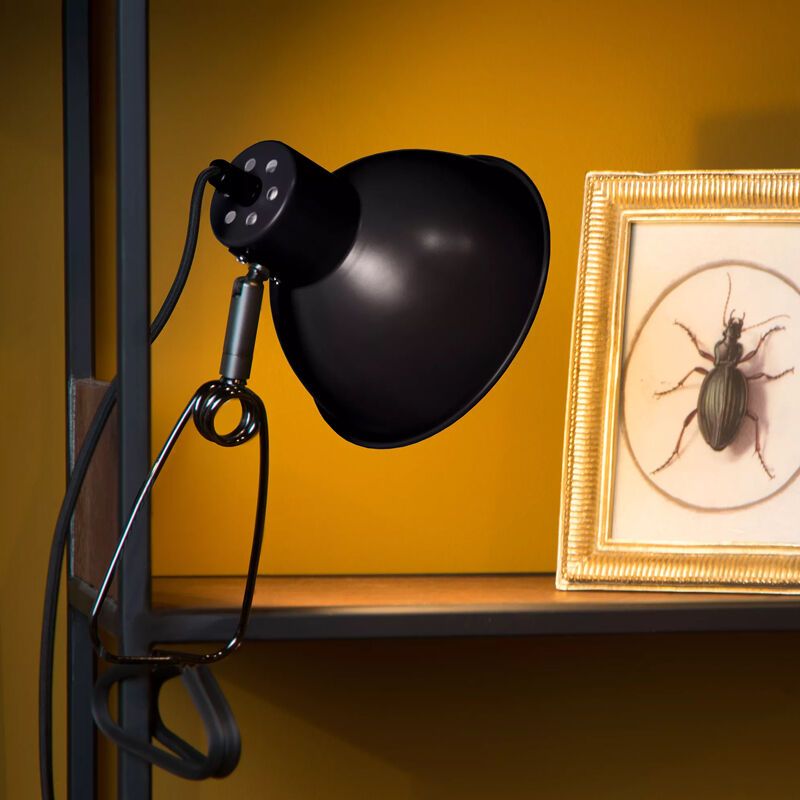 Czarna lampa zaciskowa retro, Moys, z przełącznik Czarna lampa zaciskowa retro, Moys, z przełącznik