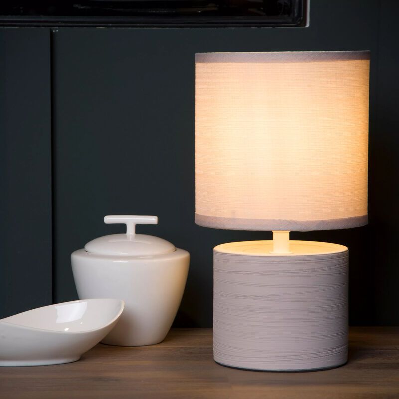 Ceramiczna lampa stołowa szara, Greasby, z przełącznik
