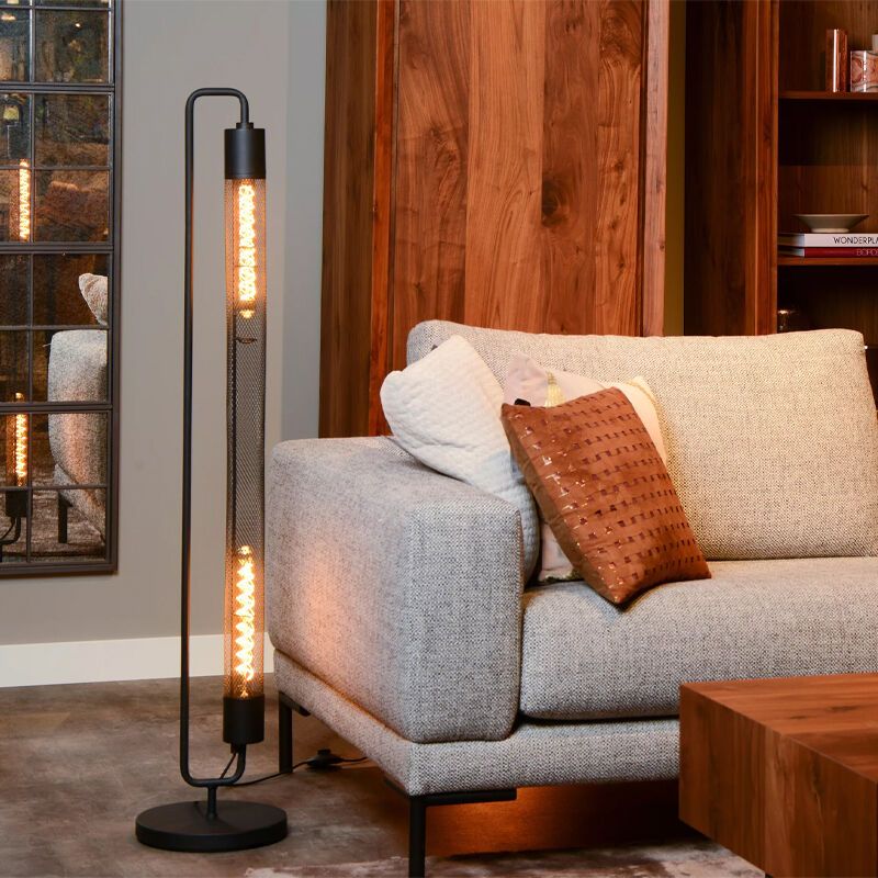 Czarna lampa stojąca nowoczesna, Calixt, z przełącznik Czarna lampa stojąca nowoczesna, Calixt, z przełącznik