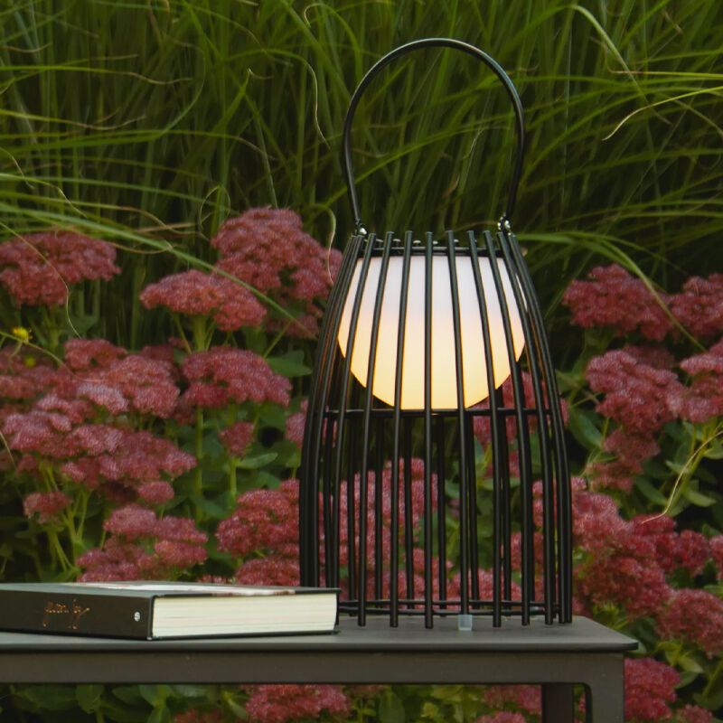 Czarna lampa stołowa ogrodowa retro, Fjara, 0,3W, 2700K LED, IP44, z dotykowy ściemniacz