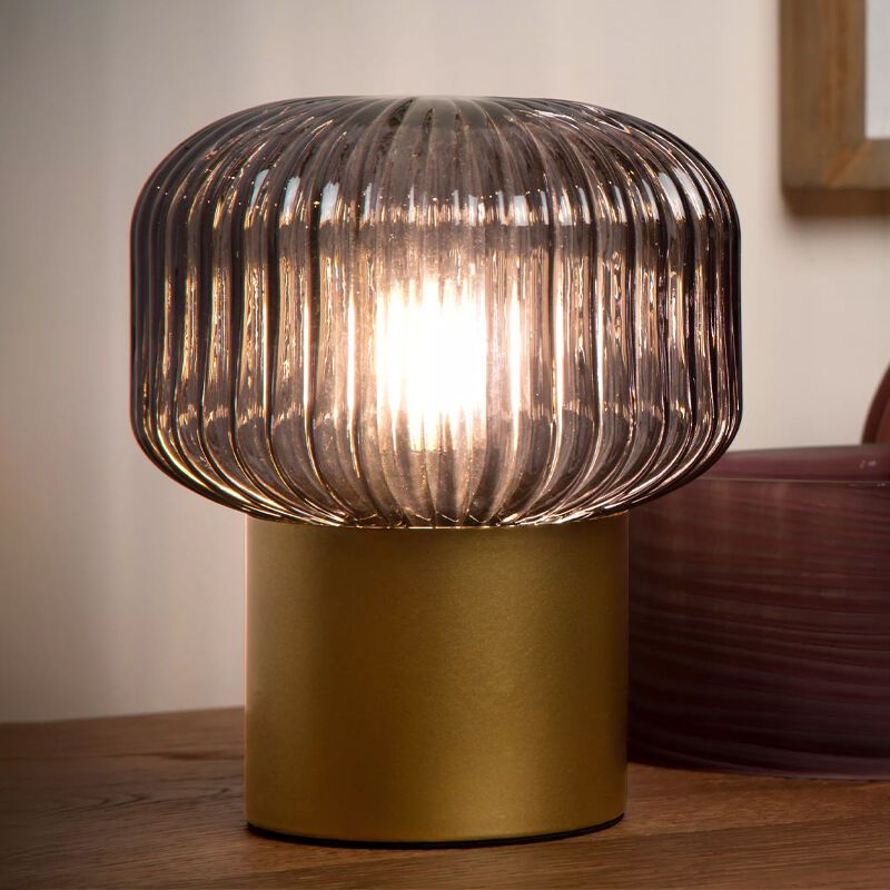 Złota lampa stołowa retro, Jany, z przełącznik