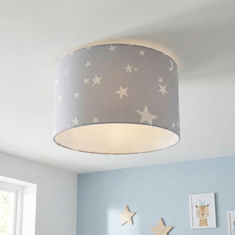 Tkanina lampa sufitowa dla dzieci szara, Stars Tkanina lampa sufitowa dla dzieci szara, Stars