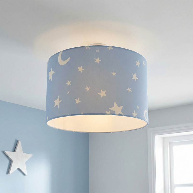 Tkanina lampa sufitowa dla dzieci niebieska, Stars