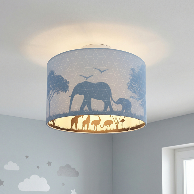 Tkanina lampa sufitowa dla dzieci niebieska, Safari Tkanina lampa sufitowa dla dzieci niebieska, Safari