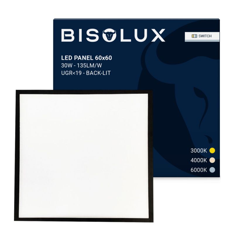 Czarny panel LED 60x60 - 100 lm/W - UGR<19 - biały regulowany - podświetlany Czarny panel LED 60x60 - 100 lm/W - UGR<19 - biały regulowany - podświetlany