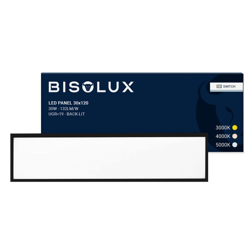 Czarny panel LED 30x120 - 100 lm/W - UGR<19 - biały regulowany - podświetlany Czarny panel LED 30x120 - 100 lm/W - UGR<19 - biały regulowany - podświetlany