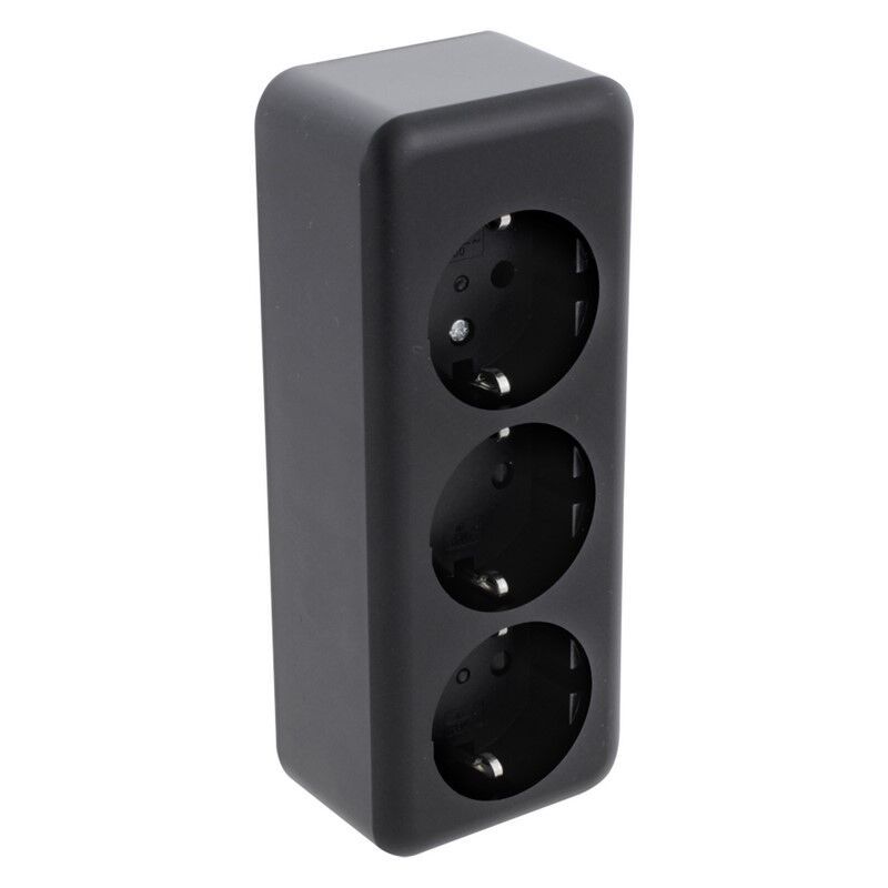 Gniazdo Q-Link natynkowe 3-drożne, z zabezpieczeniem przed dziećmi i stykiem ochronnym, czarne