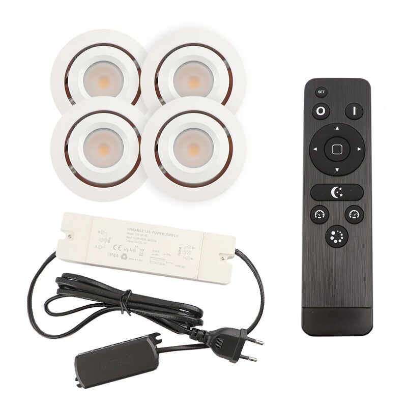 4 uchylne oprawy sufitowe wpuszczane na werandy Rona, IP44, z zestawem przyłączeniowym i pilotem, biały 4 uchylne oprawy sufitowe wpuszczane na werandy Rona, IP44, z zestawem przyłączeniowym i pilotem, biały