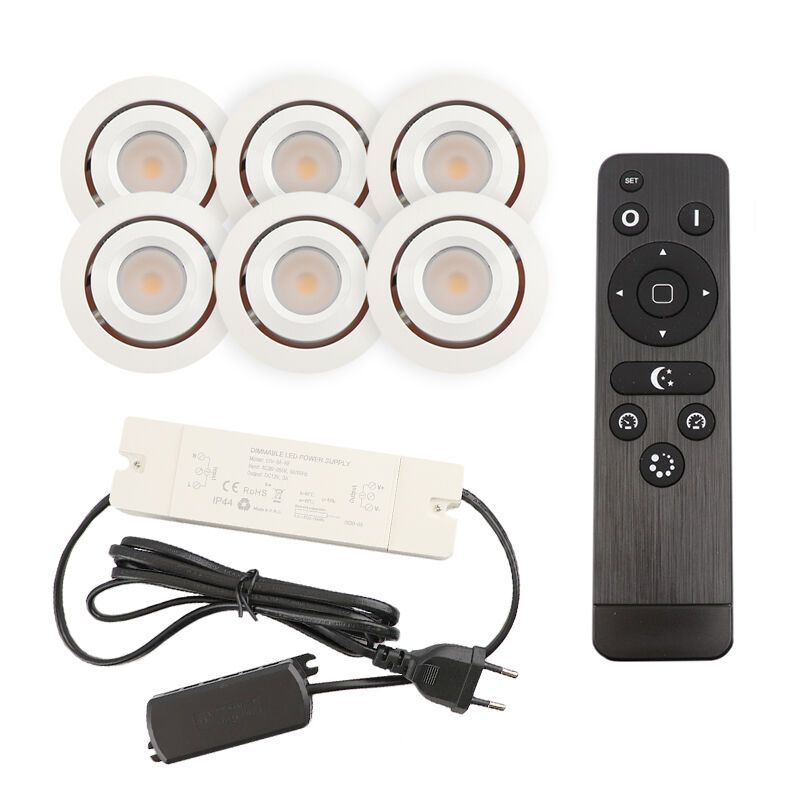 6 uchylne oprawy sufitowe wpuszczane na werandy Rona, IP44, z zestawem przyłączeniowym i pilotem, biały 6 uchylne oprawy sufitowe wpuszczane na werandy Rona, IP44, z zestawem przyłączeniowym i pilotem, biały