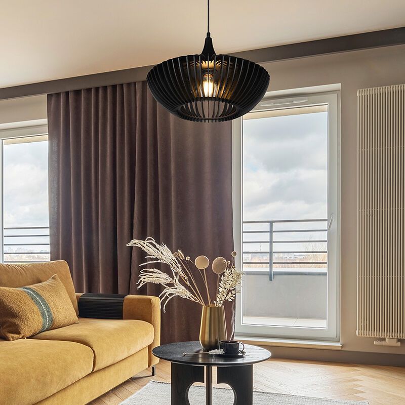Drewniana lampa wisząca czarna, Mirjan Drewniana lampa wisząca czarna, Mirjan