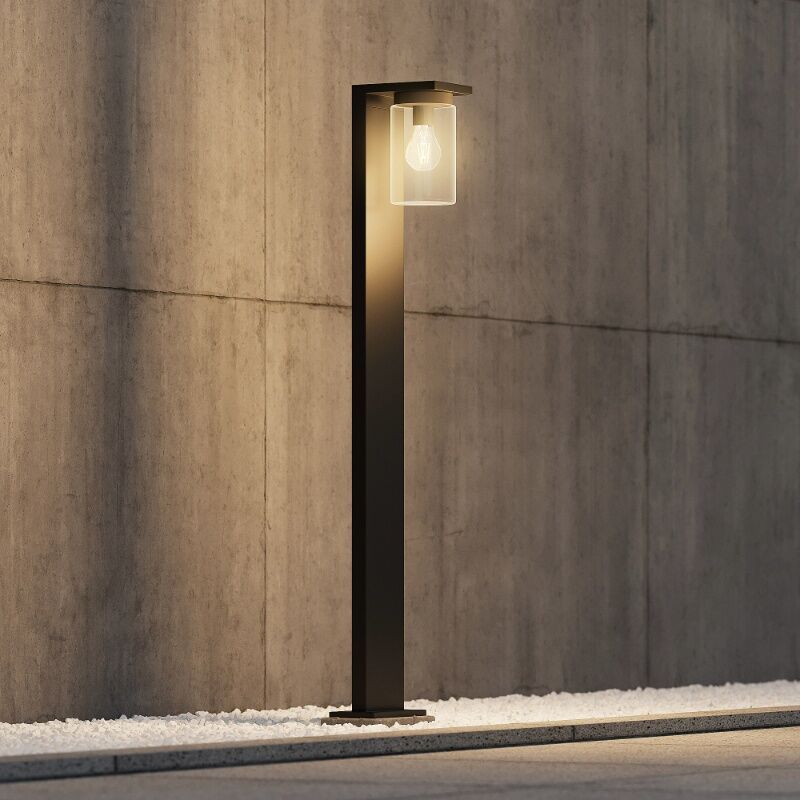 Czarna lampa podłogowa zewnętrzna z czujnikiem zmierzchu nowoczesna, Yves, IP44