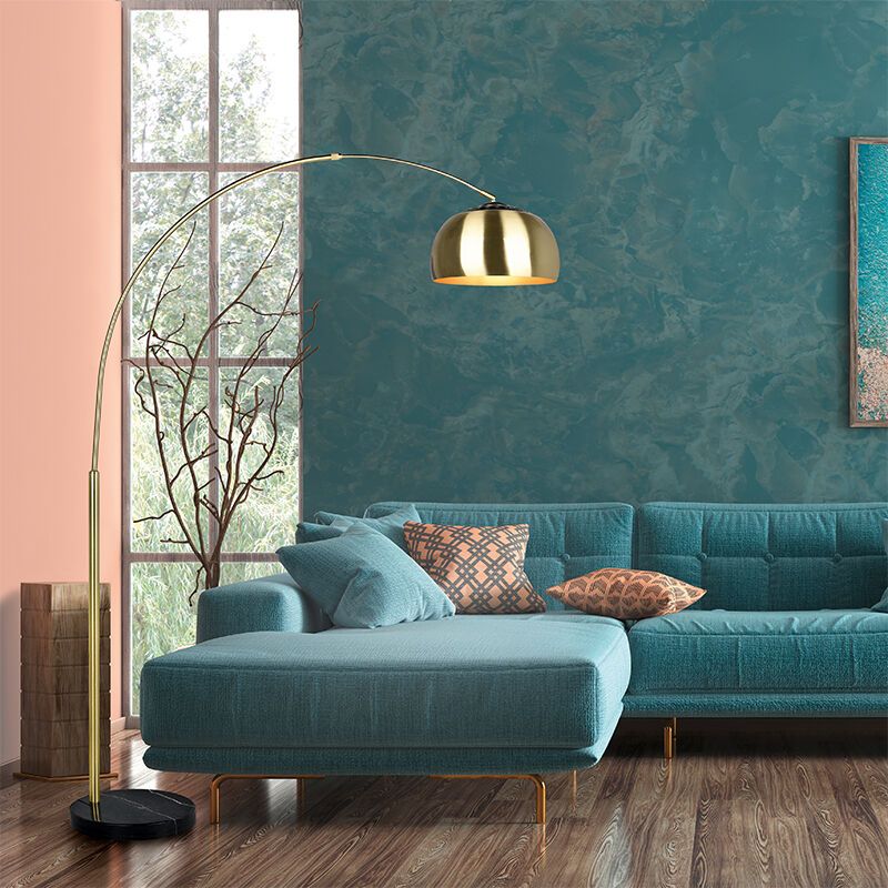 Mosiądz lampa stojąca łukowa nowoczesna, Myrthe, z przełącznik