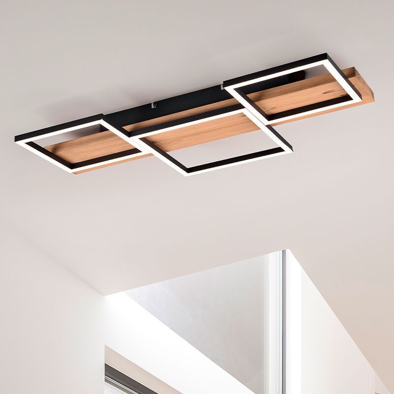 Drewniany plafon sufitowy brązowy, Justian, 30W, 3000K LED, ściemniana w 3 krokach