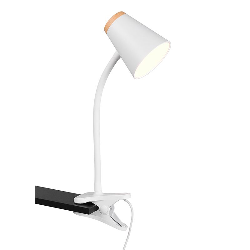 Biała lampa zaciskowa nowoczesna, Rahul, 4,5W, 3000K LED, z przełącznik Biała lampa zaciskowa nowoczesna, Rahul, 4,5W, 3000K LED, z przełącznik